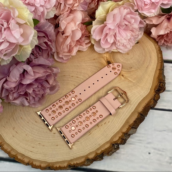 Pink Studded Leather Punk Rock Apple Watchband - Picture 7 of 15